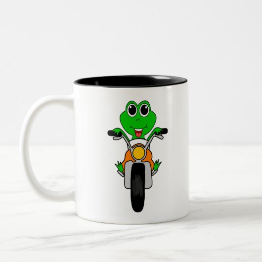 Cool Frog Riding A Motorcycle Cartoon Tweekleurige Koffiemok (Links)