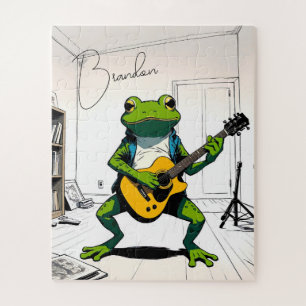 Cool Frog speelt gitaar in slaapkamer studio Legpuzzel