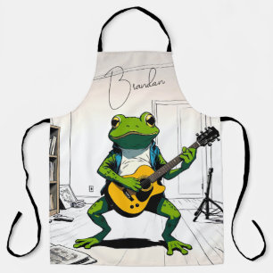 Cool Frog speelt gitaar in slaapkamer studio Schort