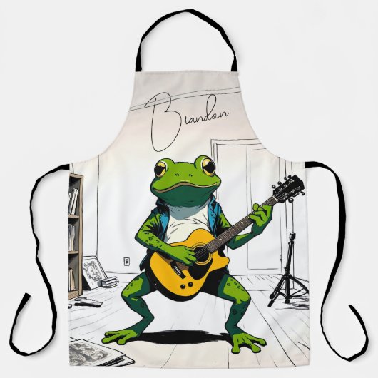 Cool Frog speelt gitaar in slaapkamer studio Schort (Voorkant)