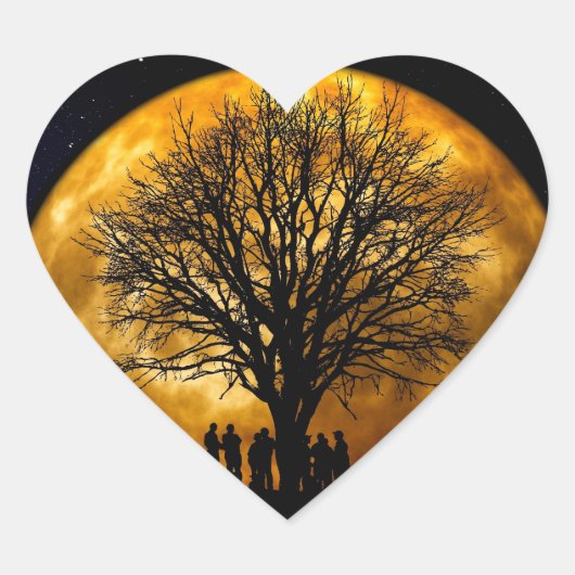 Cool Full Harvest Moon Tree Silhouette Giften Hart Sticker (Voorkant)