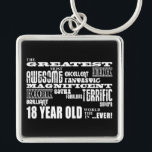 Cool Fun 18th Birthday Party Greatest 18 Year Old Sleutelhanger<br><div class="desc">'De meest geweldige fantastische fantastische fantastische geweldige geweldige geweldige geweldige geweldige geweldige geweldige, geweldige, geweldige achttienjarige ter wereld ... .ever!" is een cool modern geschenk voor leuke achttienjarigen : voorgesteld in een combinatie van altijd modieus zwart en klassiek, stijlvol wit in een stedenrots en rolattitute van lettertypen en meer lettertypen....</div>