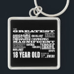 Cool Fun 18th Birthday Party Greatest 18 Year Old Sleutelhanger<br><div class="desc">'De meest geweldige fantastische fantastische fantastische geweldige geweldige geweldige geweldige geweldige geweldige geweldige, geweldige, geweldige achttienjarige ter wereld ... .ever!" is een cool modern geschenk voor leuke achttienjarigen : voorgesteld in een combinatie van altijd modieus zwart en klassiek, stijlvol wit in een stedenrots en rolattitute van lettertypen en meer lettertypen....</div>