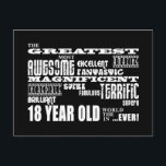 Cool Fun 18th Birthday Party Greatest 18 Year Old Uitnodiging Briefkaart<br><div class="desc">'De meest geweldige fantastische fantastische fantastische geweldige geweldige geweldige geweldige geweldige geweldige geweldige, geweldige, geweldige achttienjarige ter wereld ... .ever!" is een cool modern geschenk voor leuke achttienjarigen : voorgesteld in een combinatie van altijd modieus zwart en klassiek, stijlvol wit in een stedenrots en rolattitute van lettertypen en meer lettertypen....</div>
