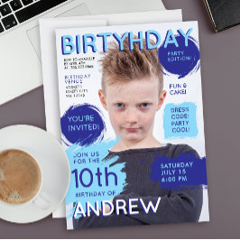 Cool Fun Blue Magazine Cover Boys Birthday Photo  Kaart