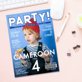 Cool Fun Blue Special Magazine Cover Kids Birthday Kaart