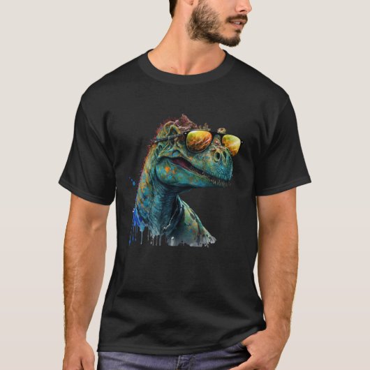 Cool fun dinosaur raptor with sunglasses  2 t-shirt (Voorkant)