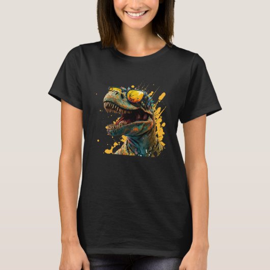 Cool fun dinosaur raptor with sunglasses  4 t-shirt (Voorkant)