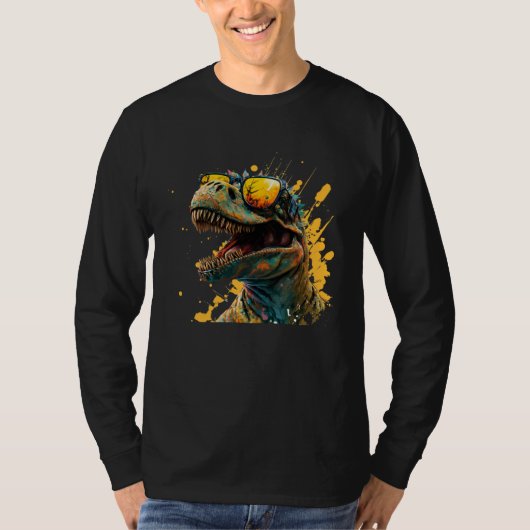 Cool fun dinosaur raptor with sunglasses  4 t-shirt (Voorkant)