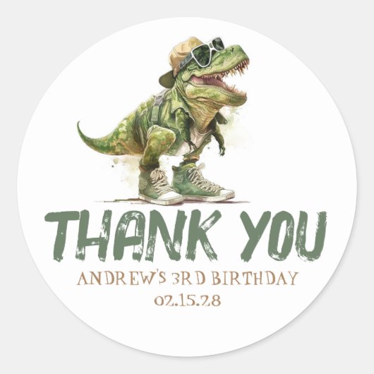 Cool Fun Dinosaur Rex Birthday Hartelijk dank Ronde Sticker (Voorkant)