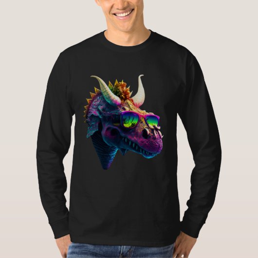 Cool fun dinosaur triceratops sunglasses t-shirt (Voorkant)