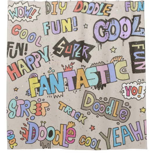 Cool Fun Doodle Lettering  Douchegordijn (Voorkant)