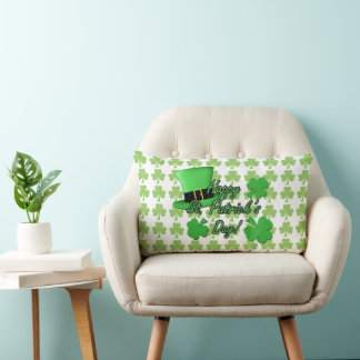 Cool fun Green top hat Shamrocks Patrick Day white Kussen