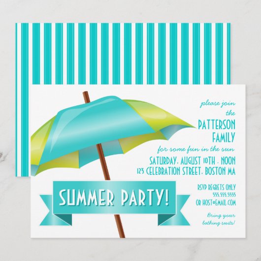 Cool Fun in Sun Summer Party Invitation Kaart (Voorkant / Achterkant)