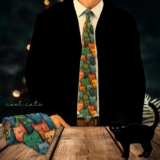 Cool Fun Kat Naadloos Patroon Necktie Stropdas