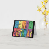 Cool Fun Kleurrijke Happy Birthday Block Tekst Kaart (Gele Bloem)