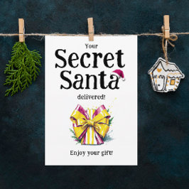 Cool Fun Kleurrijke Secret Santa Gift Bow Waterver Feestdagenkaart