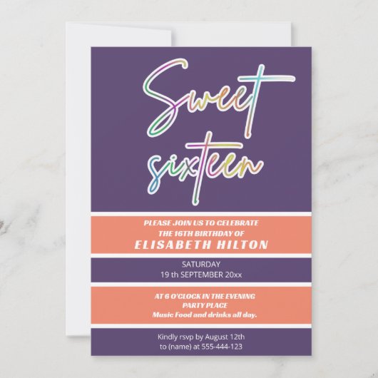 Cool fun neon typografie strepen zoet 16 kaart (Voorkant)