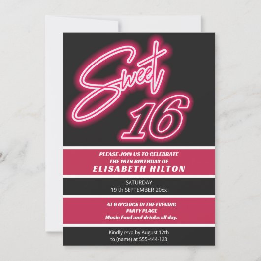 Cool fun neon typografie strepen zoet 16 kaart (Voorkant)