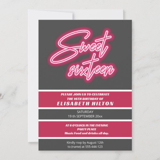 Cool fun neon typografie strepen zoet 16 kaart (Voorkant)