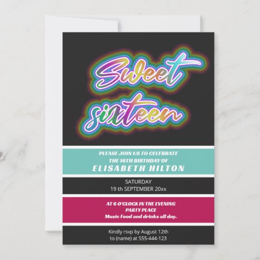 Cool fun neon typografie strepen zoet 16 kaart (Voorkant)