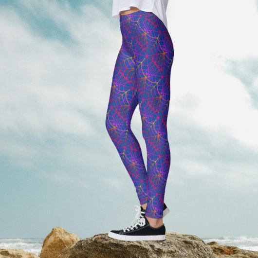 Cool Fun Paars Blauw Halloween Spinnenweb Patroon Leggings