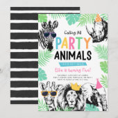 Cool Fun Party Dieren Verjaardag Uitnodiging (Voorkant / Achterkant)