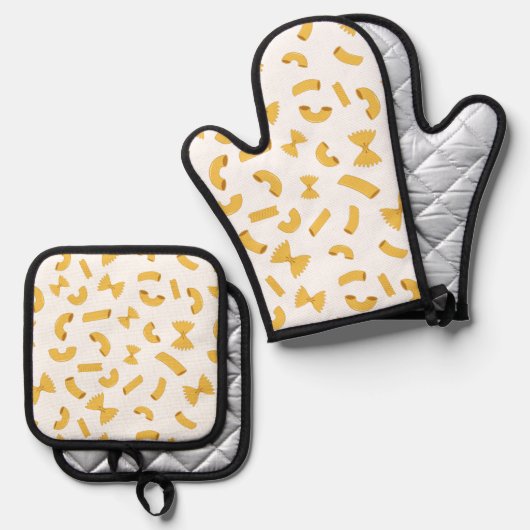 Cool fun pasta macaroni patroon op wit ovenwant & pannenlap set (Voorkant / Achterkant)