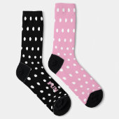 Cool Fun Pastel Roze Zwart Wit Stippen Sokken (Rechts)
