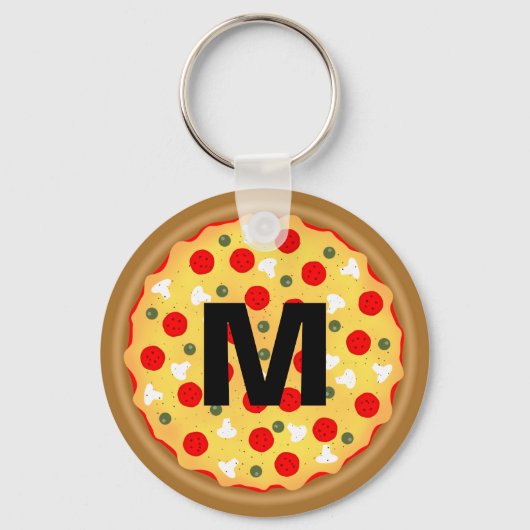 Cool fun pizza pepperoni paddenstoel Custom Monogr Sleutelhanger (Voorkant)