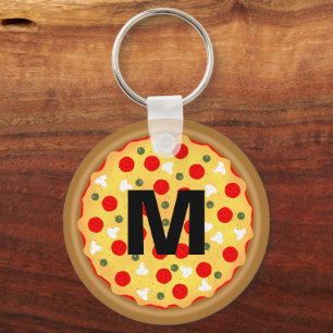 Cool fun pizza pepperoni paddenstoel Custom Monogr Sleutelhanger
