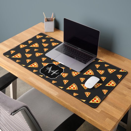 Cool fun pizza plakjes patroon donkergrijs Monogra Bureaumat (Kantoor 2)