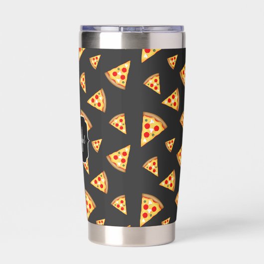 Cool fun pizza plakjes patroon donkergrijs Monogra Geïsoleerde Drinkbeker (Achterkant)