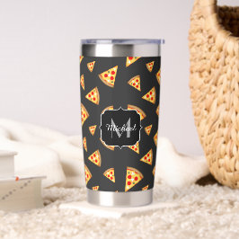 Cool fun pizza plakjes patroon donkergrijs Monogra Geïsoleerde Drinkbeker