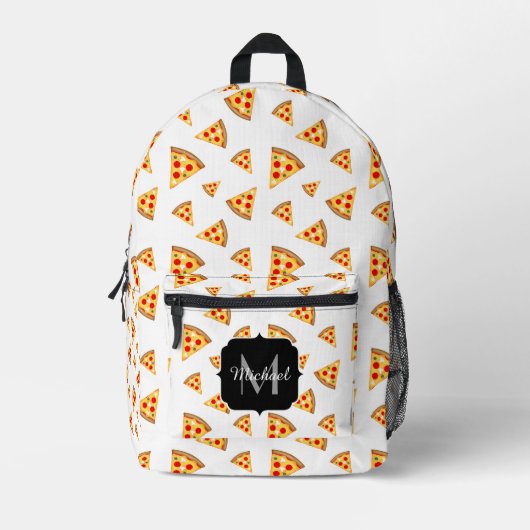Cool fun pizza plakjes patroon wit Monogram zwart Bedrukte Rugzak (Voorkant)