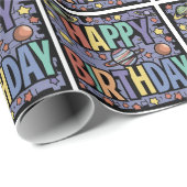 Cool Fun Planets en Stars Happy Birthday Abstract Cadeaupapier (Rol Hoek)