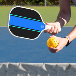 Cool Fun Slim Vivid Blue Aqua Black Racing Stripes Pickleball Paddle