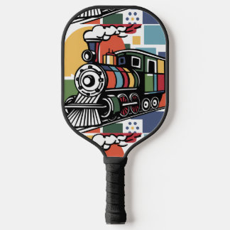 Cool Fun Steam Engine Train Abstract Pickleball Paddle