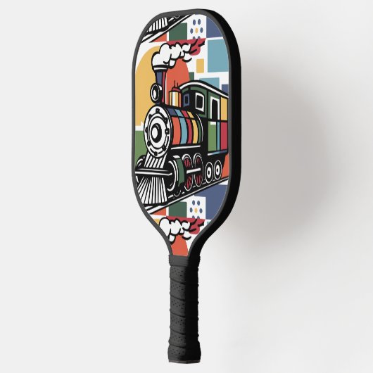 Cool Fun Steam Engine Train Abstract Pickleball Paddle (Links)