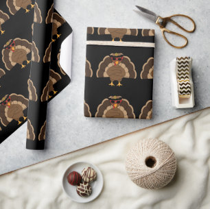Cool Fun Turkije Thanksgiving patroon op zwart Cadeaupapier