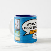 Cool Fun Uncle Modern Comic Book Blauw Foto Tweekleurige Koffiemok (Voorkant links)