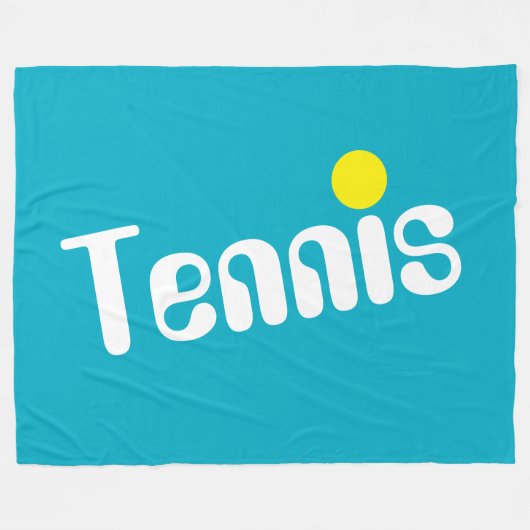 Cool Fun Wit Geel Tennis Tekst op Azure Blue Fleece Deken (Voorkant (Horizontaal))