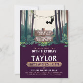 Cool Fun Zipline Forest Paarse Verjaardagsavontuur Kaart (Voorkant)
