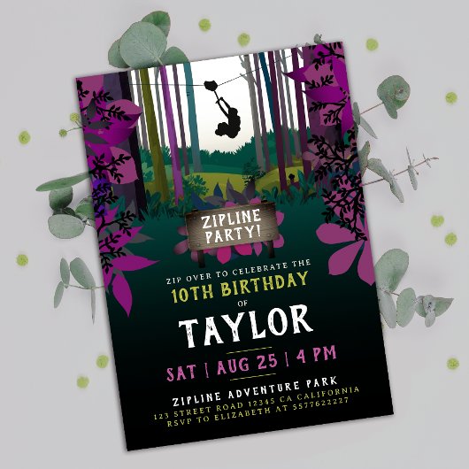 Cool Fun Zipline Paarse Bos Verjaardagsavontuur Kaart
