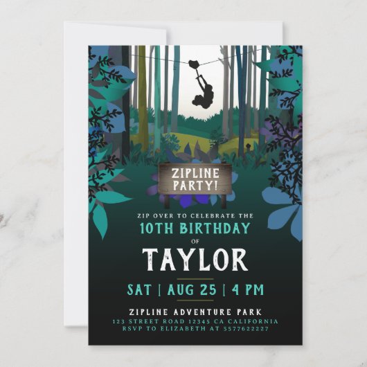 Cool Fun Zipline Turquoise Natuur Party Adventure Kaart (Voorkant)
