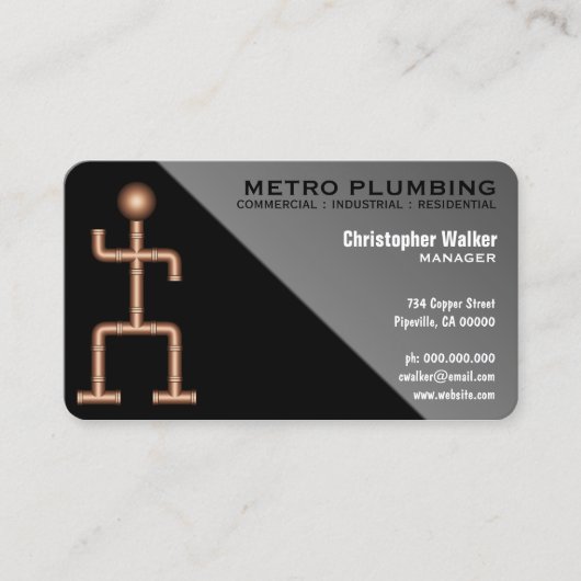 Cool Fun Zwart Grijs Loodgieter Loodgieter Visitek Visitekaartje (Voorkant)