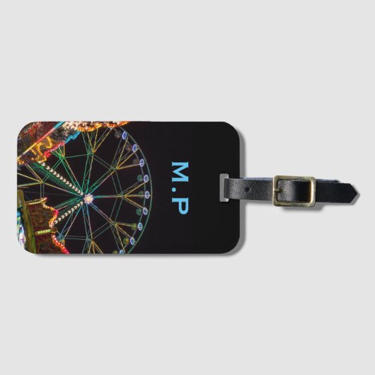 Cool Funfair at Night Monogram Bagagelabel (Voorkant (horizontaal))