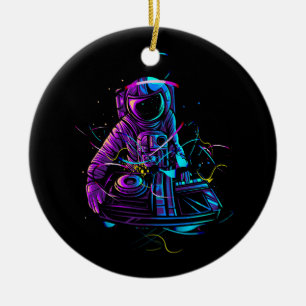 Cool Funky Astronaut DJ Spelen Platenspelers in de Keramisch Ornament