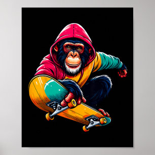 Cool Funky Bonobo Aap Skateboarden Illustratie Poster