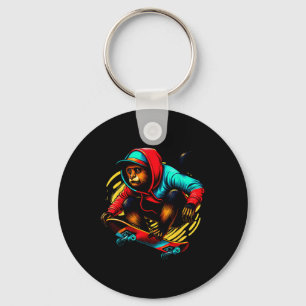 Cool Funky Brüllapen Skateboarden Illustratie Sleutelhanger